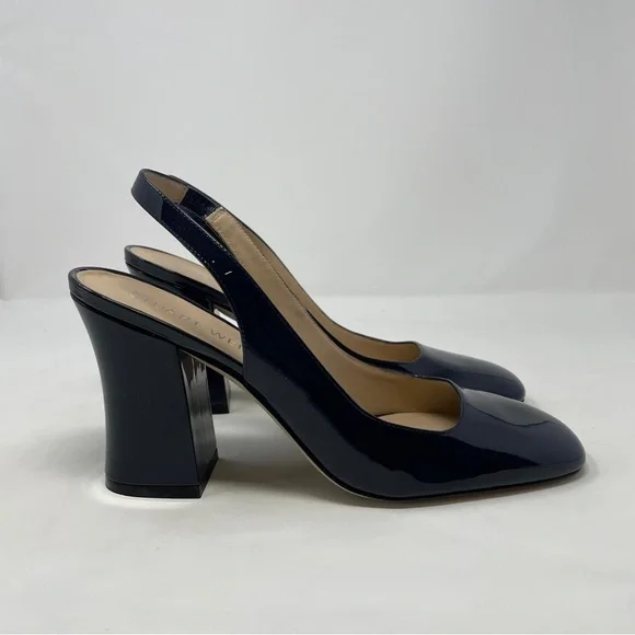 Stuart Weitzman Curveblock 85 Slingback Block Heel Pump in Patent Leather - NWT